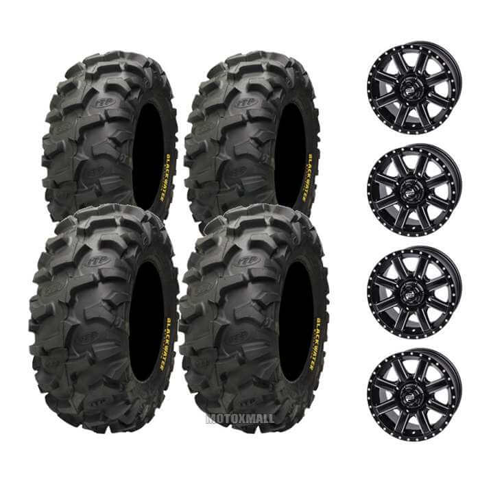 ITP Blackwater Evolution 28x10-12 on 4/110 Tusk Cascade Machined/Black 5+2