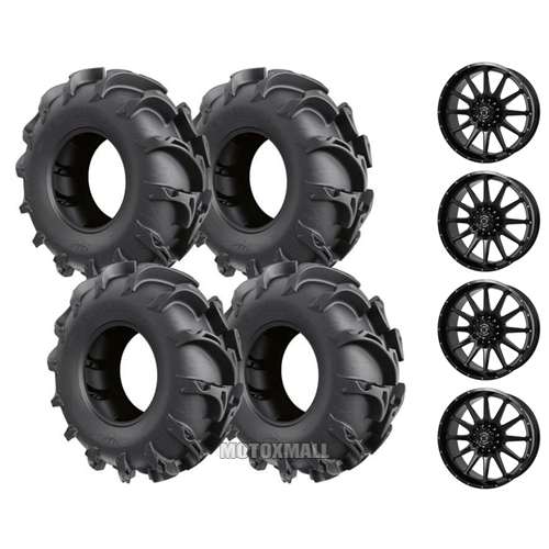 ITP Mega Mayhem 27x9-14 / 27x11-14 on 4/110 Frontline 762 Gloss Black 5+2