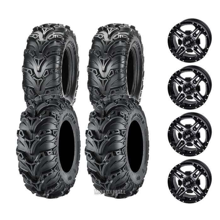 ITP Mud Lite II 26x9-12 / 26x11-12 on 4/137 Tusk Beartooth Machined/Black 5+2