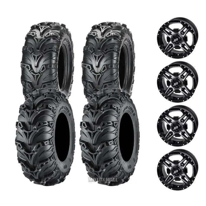 ITP Mud Lite II 25x8-12 / 25x10-12 on 4/137 Tusk Beartooth Machined/Black 5+2