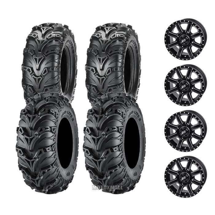 ITP Mud Lite II 25x8-12 / 25x10-12 on 4/110 Tusk Cascade Machined/Black 5+2