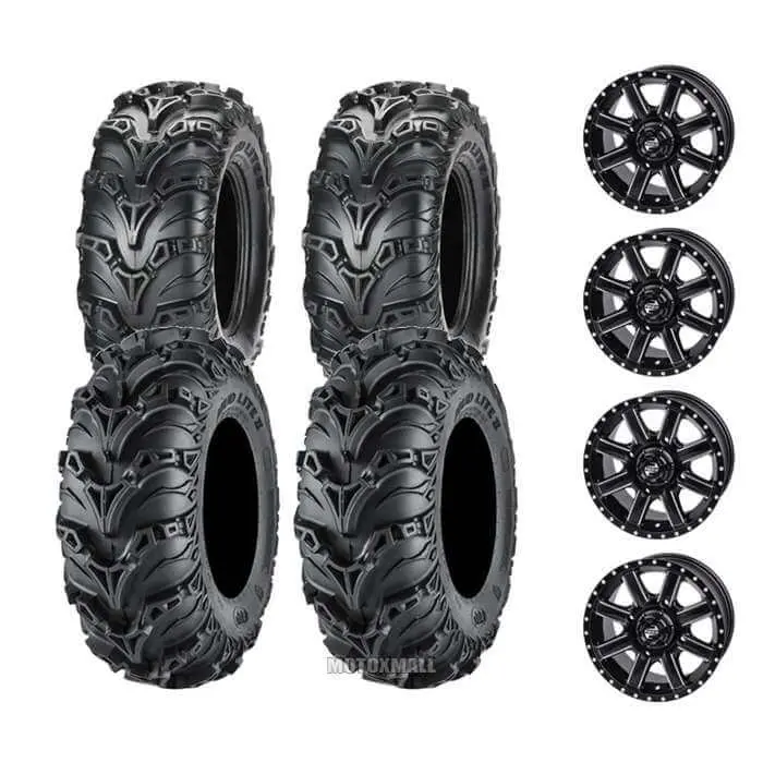 ITP Mud Lite II 25x8-12 / 25x10-12 on 4/137 Tusk Cascade Machined/Black 5+2