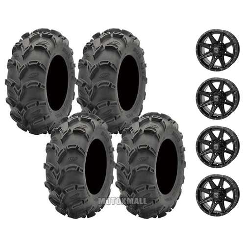 ITP Mud Lite XL 27x10-14 on 4/110 Frontline 308 Gloss Black 5+2