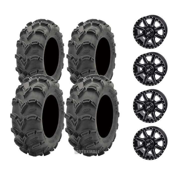 ITP Mud Lite XL 28x10-12 on 4/110 Tusk Cascade Machined/Black 5+2