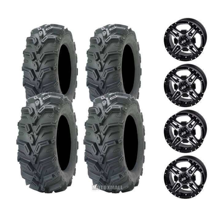 ITP Mud Lite XTR Radial 27x9-12 / 27x11-12 on 4/137 Tusk Beartooth Machined/Black 5+2