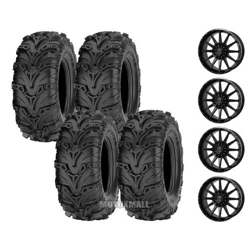 ITP Mud Lite II 28x9-14 on 4/110 Frontline 762 Gloss Black 5+2
