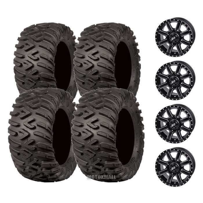 ITP TerraCross R/T 25x8-12 / 25x10-12 on 4/110 Tusk Cascade Machined/Black 5+2