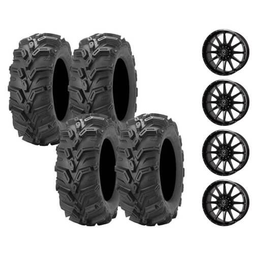 ITP Mud Lite XTR 27x9-14 on 4/110 Frontline 762 Gloss Black 5+2