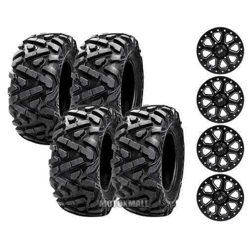 Tusk Trilobite HD 27x9-14 / 27x11-14 on 4/110 Tusk Uinta Black Milled 5+2